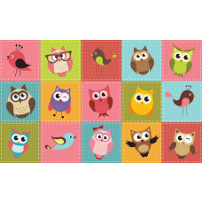 Eulen und Vögel, fröhliche Fototapete für Kinderzimmer mit einer verspielten Darstellung von Tieren.