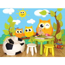 Eine Fototapete mit Eulen für Kinder im Baby- und Kinderzimmer.