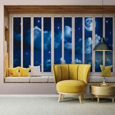 Fototapete Blick durch das Fenster bei Nacht 3D-Perspektive