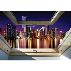 Fototapete, die Ansichten von New York durch ein Oberlicht zeigt, 3D-Effekte der amerikanischen Stadt.