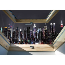 Fototapete mit einem Blick auf die Stadt New York durch ein Oberlicht, mit 3D-Effekten.