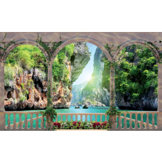 Fototapete von felsigen Blick und klaren See von einer Terrasse mit 3D-Effekt.