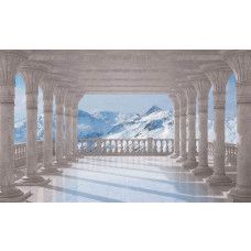 Ansichten von verschneiten Bergen, Fototapete mit einem ruhigen Blick auf die Natur.