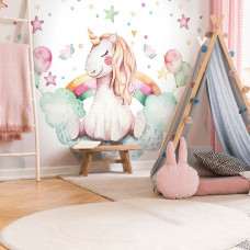 Fototapete Einhorn in den Wolken für Baby- und Kinderzimmer.