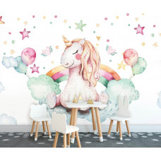 Fototapete Einhorn in den Wolken für Baby- und Kinderzimmer.