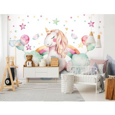 Fototapete Einhorn in den Wolken für Baby- und Mädchenzimmer.