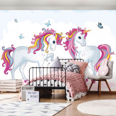 Fototapete mit Einhörnern für Babyzimmer und Kinderzimmer.