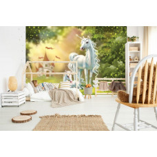 Einhörner und Elfenland auf einer märchenhaften Fototapete fürs Kinderzimmer.