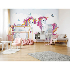 Fototapete mit Einhörnern für Kinderzimmer und Mädchenzimmer.