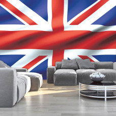 Eine Fototapete mit der Unionsflagge Großbritanniens für das Wohnzimmer.