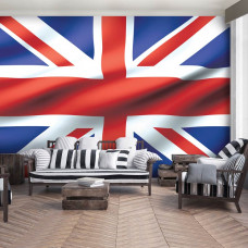 Eine Fototapete mit der Unionsflagge Großbritanniens für das Wohnzimmer.