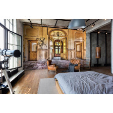 Eine städtische Fototapete im Industriestil für das Wohn- und Schlafzimmer.