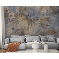 Ein Fototapet von Urban Jungle mit Pflanzen und Blättern auf Beton in einem Wohnzimmer mit Airtex.