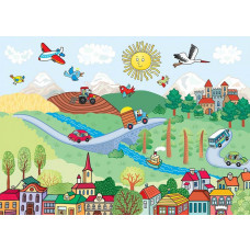 Eine Fototapete von 'Vendula' mit einer verspielten Stadtszene.