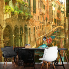 Eine Malerei Fototapete von Venedig mit Gondeln und Kanälen für das Büro.