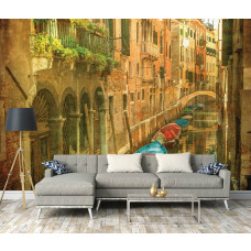 Eine Malerei Fototapete von Venedig mit Gondeln und Kanälen für das Schlafzimmer.