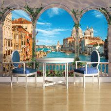 Eine Fototapete von Venedig und dem Canal Grande mit 3D-Terrassenansicht.