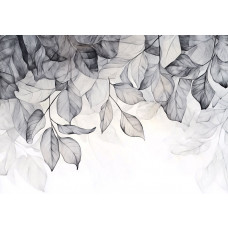 Fotobehang met verfijnde bladeren in monochroom en minimalistische stijl.