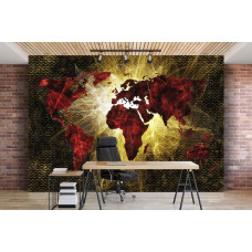 Eine Fototapete einer Weltkarte im abstrakten Stil für das Büro.