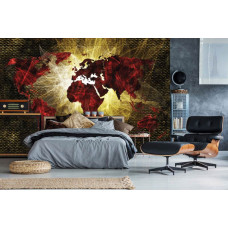 Eine Fototapete einer beleuchteten Weltkarte im abstrakten Kunststil für das Schlafzimmer.