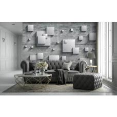 Eine Fototapete mit quadratischen geometrischen Formen in einem abstrakten Design, ideal für verschiedene Räume.