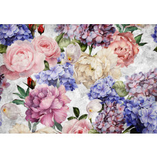 Eine florale Vintage-Fototapete, Kunstmalerei mit Blumenmotiven.