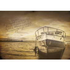 Vintage Boot und See, alt gerendert auf einer Fototapete für einen ruhigen und zeitlosen Look.