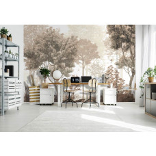 Fototapete Wald mit 2 Vögeln in Vintage-Farben in einem stilvollen Büro.