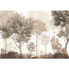 Fototapete Wald mit 2 Vögeln in Vintage-Farben.