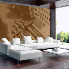 Fototapete eines Vintage-Gebäudes im klassischen Stil, abgebildet in einem Wohnzimmer.