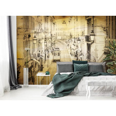 Eine Fototapete mit einer Stadt in einem klassischen Stil, geeignet für das Schlafzimmer.