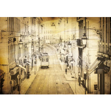 Stadt im Vintage-Stil, alt gerendert auf einer Fototapete für eine nostalgische Atmosphäre.