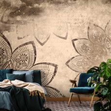 Eine Fototapete mit einem Vintage-Mandala-Design für das Schlafzimmer.