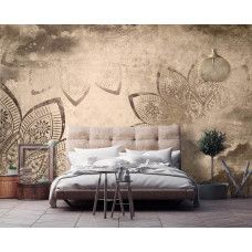 Eine Fototapete mit einem Vintage-Mandala-Design, geeignet für das Schlafzimmer.