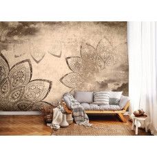 Eine Fototapete mit einem Vintage-Mandala-Design auf Vliesbehang für das Wohnzimmer.