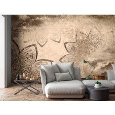 Eine Fototapete mit einem Vintage-Mandala-Design für das Wohnzimmer.