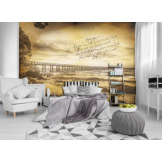 Eine Fototapete mit einem Pier und Meer in einem alten Stil.