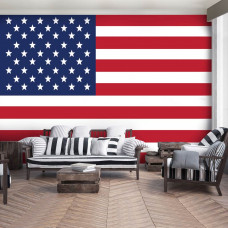 Eine Fototapete mit der Flagge von Amerika für das Wohnzimmer.