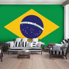 Eine Fototapete mit der Flagge von Brasilien für das Wohnzimmer.