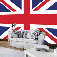 Eine Fototapete mit der Flagge Großbritanniens für das Wohnzimmer.