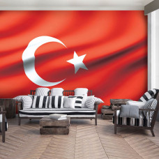 Eine Fototapete mit der türkischen Flagge für das Wohnzimmer.