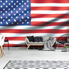 Eine Fototapete mit der Flagge der Vereinigten Staaten für das Wohnzimmer.