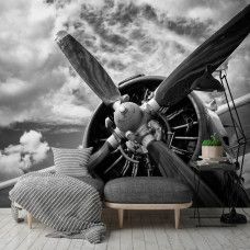 Fototapete eines industriellen Stuntflugzeugs mit Propeller auf dem Display im Schlafzimmer.