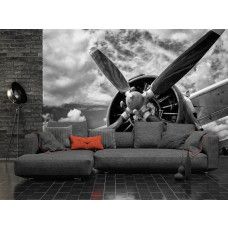 Fototapete eines industriellen Stuntflugzeugs mit Propeller auf dem Display im Wohnzimmer.