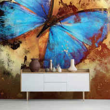 Eine Vintage-Fototapete mit einem Schmetterling im Malstil für den Wohnraum.