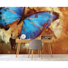 Eine Vintage-Fototapete mit einem Schmetterling im Malstil für das Büro.