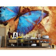 Eine Vintage-Fototapete mit einem Schmetterling im Malstil für das Schlafzimmer.