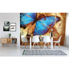 Eine Vintage-Fototapete mit einem Schmetterling im Malstil für das Wohnzimmer und den Wohnraum.