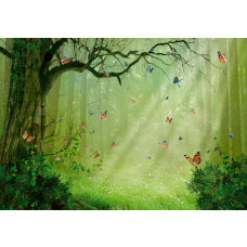 Fototapete Schmetterlinge im Märchenwald mit Elfen in einer spielerischen Komposition für Kinder.