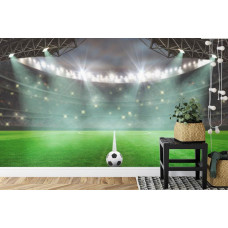 Eine Fototapete mit einem energiegeladenen Stadion voller Fans in einem Kinderzimmer.